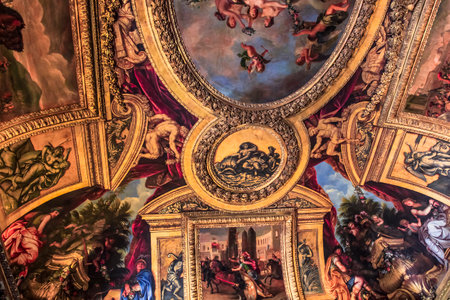 VERSAILLES FRANCE  JULY 06 : Interiors, architectural details an ceilings of the Chateau de Versailles, near Paris, France.  JULY 06, 2013 in Versailles, Franceのeditorial素材