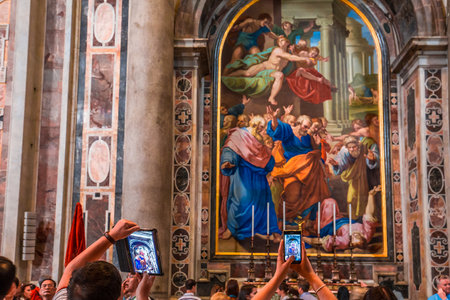 VATICAN CITY, VATICAN  JUNE 15, 2015 : interiors and architectural details of Basilica of saint Peter, june 15, 2015, in Vatican city, Vaticanのeditorial素材