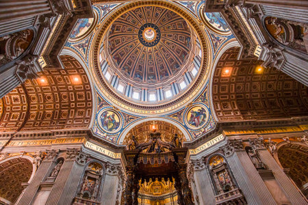 VATICAN CITY, VATICAN  JUNE 15, 2015 : interiors and architectural details of Basilica of saint Peter, june 15, 2015, in Vatican city, Vaticanのeditorial素材
