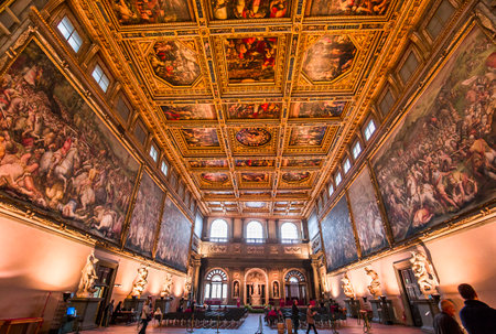 FLORENCE, ITALY, OCTOBER 25, 2015 : interiors and architectural details of Palazzo Vecchio, october 25, 2015 in Florence, Italyのeditorial素材