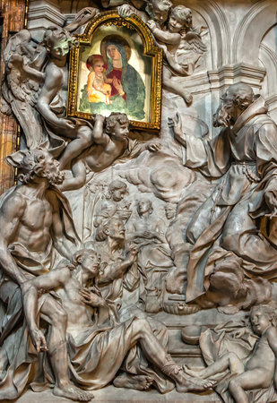 ROME, ITALY, JUNE 17, 2015 : interiors and architectural details of San Giacomo in Augusta church, june 17, 2015, in Rome, Italyのeditorial素材