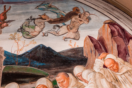 MONTE OLIVETO, ITALY, JUNE 15, 2016 : interiors and frescoes of Monte Oliveto Maggiore abbey, june 15, 2016, near Siena, Tuscany, Italyのeditorial素材