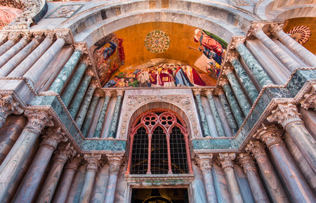 VENICE, ITALY, APRIL 21, 2018 : exteriors and mosaics details of Saint Mark basilica, april 21, 2018,  in Venice, italyのeditorial素材