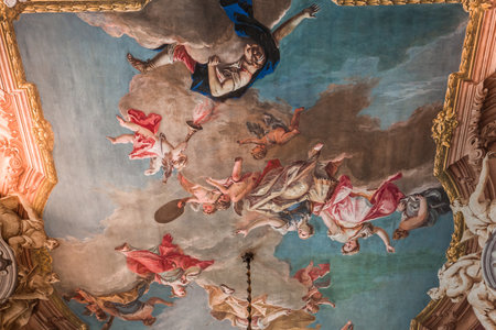 VENICE, ITALY, APRIL 22, 2018 : interiors decor, ceilings and frescoes of Ca'Rezzonico palace, april 22, 2018,  in Venice, italyのeditorial素材