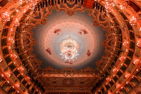 VENICE, ITALY , APRIL 24, 2018 : interiors and architectural details of Teatro la Fenice, Venice opera house, april 24, 2018,  in  Venice, Italy.のeditorial素材