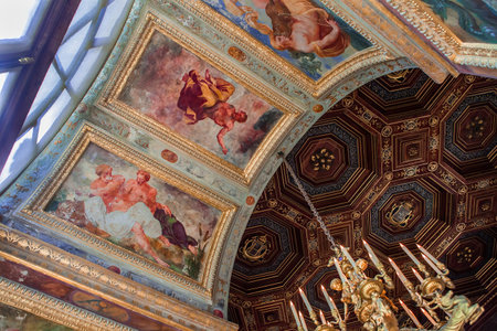 FONTAINEBLEAU  FRANCE  APRIL 16 ,  interiors and details of castle of Fontainebleau, France, APRIL 16, 2013 in Fontainebleau, Franceのeditorial素材
