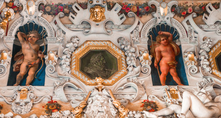 FONTAINEBLEAU  FRANCE  APRIL 16 ,  interiors and details of castle of Fontainebleau, France, APRIL 16, 2013 in Fontainebleau, Franceのeditorial素材