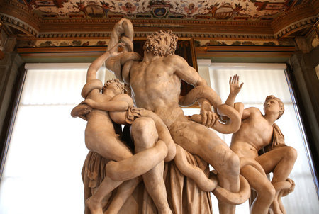 FLORENCE, ITALY, OCTOBER 25, 2015 : interiors and details of the Uffizi, october 25, 2015 in Florence, Italyのeditorial素材