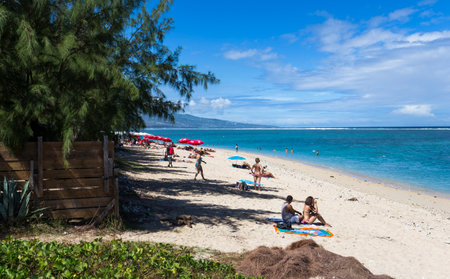 LA SALINE, LA REUNION, FRANCE, MAY 02 :  La Saline beach, La Reunion island, Indian Ocean, may 02, 2016, in Saint Gilles, La Reunion, Franceのeditorial素材