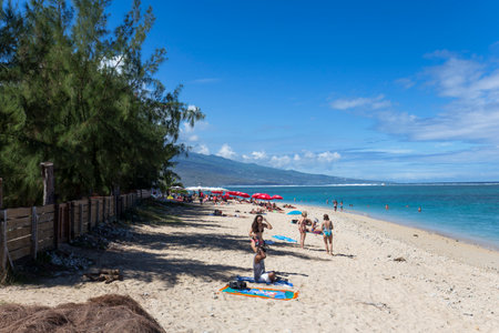 LA SALINE, LA REUNION, FRANCE, MAY 02 :  La Saline beach, La Reunion island, Indian Ocean, may 02, 2016, in Saint Gilles, La Reunion, Franceのeditorial素材