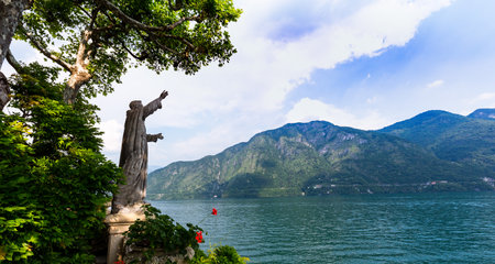 LENNO, ITALY, JUNE 04, 2019 : exteriors of villa del Balbianello, on lake Como, june 04, 2019, in Lenno, italyのeditorial素材