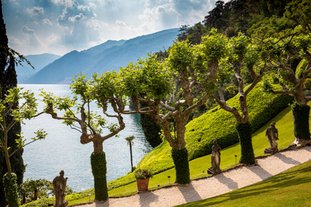 LENNO, ITALY, JUNE 04, 2019 : exteriors of villa del Balbianello, on lake Como, june 04, 2019, in Lenno, italyのeditorial素材