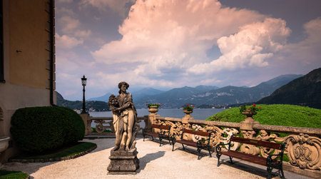 LENNO, ITALY, JUNE 04, 2019 : exteriors of villa del Balbianello, on lake Como, june 04, 2019, in Lenno, italyのeditorial素材