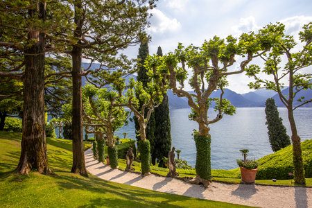 LENNO, ITALY, JUNE 04, 2019 : exteriors of villa del Balbianello, on lake Como, june 04, 2019, in Lenno, italyのeditorial素材