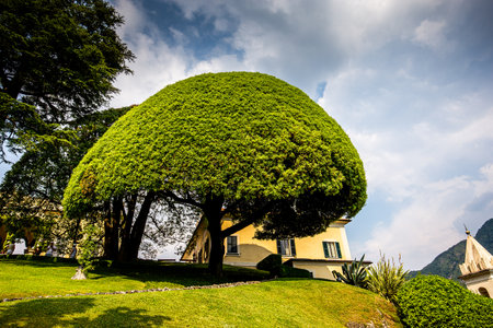 LENNO, ITALY, JUNE 04, 2019 : exteriors of villa del Balbianello, on lake Como, june 04, 2019, in Lenno, italyのeditorial素材