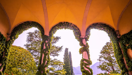 LENNO, ITALY, JUNE 04, 2019 : exteriors of villa del Balbianello, on lake Como, june 04, 2019, in Lenno, italyのeditorial素材