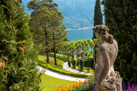 LENNO, ITALY, JUNE 04, 2019 : exteriors of villa del Balbianello, on lake Como, june 04, 2019, in Lenno, italyのeditorial素材