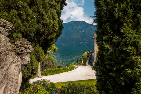 LENNO, ITALY, JUNE 04, 2019 : exteriors of villa del Balbianello, on lake Como, june 04, 2019, in Lenno, italyのeditorial素材