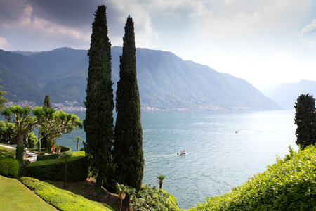 LENNO, ITALY, JUNE 04, 2019 : exteriors of villa del Balbianello, on lake Como, june 04, 2019, in Lenno, italyのeditorial素材