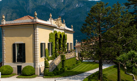 LENNO, ITALY, JUNE 04, 2019 : exteriors of villa del Balbianello, on lake Como, june 04, 2019, in Lenno, italyのeditorial素材