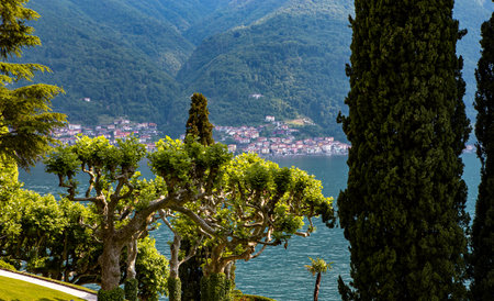 LENNO, ITALY, JUNE 04, 2019 : exteriors of villa del Balbianello, on lake Como, june 04, 2019, in Lenno, italyのeditorial素材