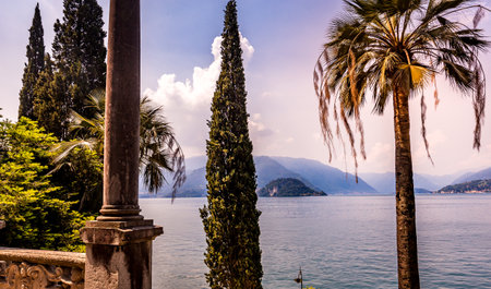 VARENNA, ITALY, JUNE 05, 2019 : exteriors and gardens of villa Monastero, on lake Como, june 05, 2019, in Varenna, italyのeditorial素材