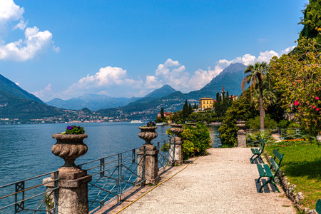 VARENNA, ITALY, JUNE 05, 2019 : exteriors and gardens of villa Monastero, on lake Como, june 05, 2019, in Varenna, italyのeditorial素材