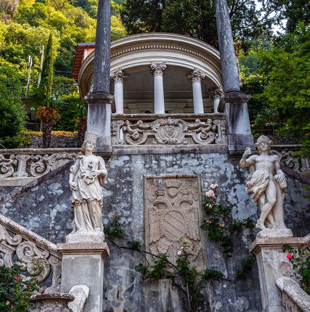 VARENNA, ITALY, JUNE 05, 2019 : exteriors and gardens of villa Monastero, on lake Como, june 05, 2019, in Varenna, italyのeditorial素材