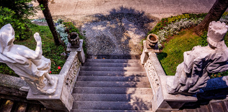 VARENNA, ITALY, JUNE 05, 2019 : exteriors and gardens of villa Monastero, on lake Como, june 05, 2019, in Varenna, italyのeditorial素材