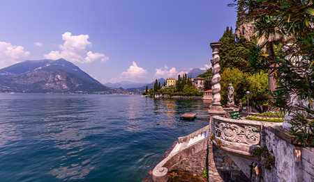 VARENNA, ITALY, JUNE 05, 2019 : exteriors and gardens of villa Monastero, on lake Como, june 05, 2019, in Varenna, italyのeditorial素材