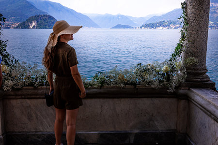 VARENNA, ITALY, JUNE 05, 2019 : exteriors and gardens of villa Monastero, on lake Como, june 05, 2019, in Varenna, italyのeditorial素材