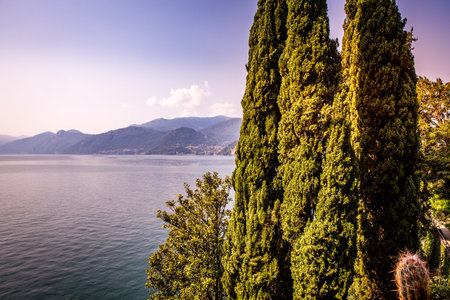 VARENNA, ITALY, JUNE 05, 2019 : exteriors and gardens of villa Monastero, on lake Como, june 05, 2019, in Varenna, italyのeditorial素材