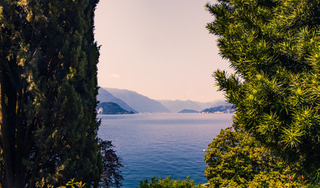 VARENNA, ITALY, JUNE 05, 2019 : exteriors and gardens of villa Monastero, on lake Como, june 05, 2019, in Varenna, italyのeditorial素材
