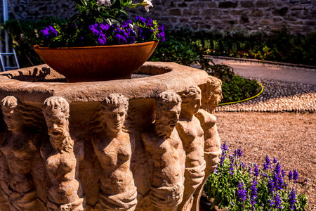 VARENNA, ITALY, JUNE 05, 2019 : exteriors and gardens of villa Monastero, on lake Como, june 05, 2019, in Varenna, italyのeditorial素材