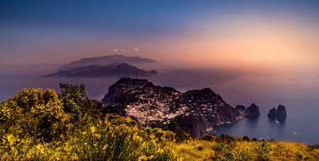 CAPRI ISLAND, ITALY, JUNE 10, 2015 : panorama of Capri island from Monte Solaro, in Anacapri, june 10, 2015, in Anacapri, Capri, Italyのeditorial素材