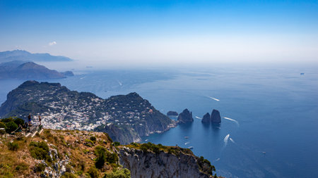 CAPRI ISLAND, ITALY, JUNE 10, 2015 : panorama of Capri island from Monte Solaro, in Anacapri, june 10, 2015, in Anacapri, Capri, Italyのeditorial素材