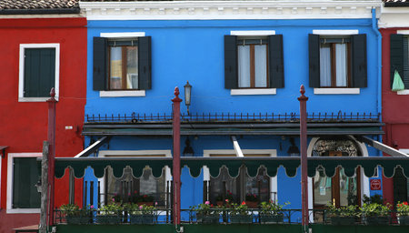 BURANO, ITALY, APRIL 24, 2018 : colorful houses in the island of Burano, april 24, 2018,  in Burano, Venice, italyのeditorial素材
