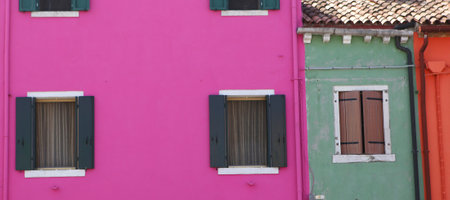 BURANO, ITALY, APRIL 24, 2018 : colorful houses in the island of Burano, april 24, 2018,  in Burano, Venice, italyのeditorial素材