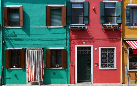 BURANO, ITALY, APRIL 24, 2018 : colorful houses in the island of Burano, april 24, 2018,  in Burano, Venice, italyのeditorial素材