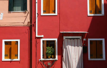 BURANO, ITALY, APRIL 24, 2018 : colorful houses in the island of Burano, april 24, 2018,  in Burano, Venice, italyのeditorial素材