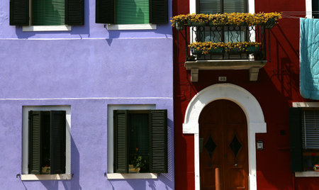 BURANO, ITALY, APRIL 24, 2018 : colorful houses in the island of Burano, april 24, 2018,  in Burano, Venice, italyのeditorial素材