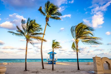 Sunset in Hollywood beach, Florida, usa, november 2019の写真素材
