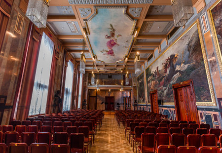 PRAGUE, CZECH REPUBLIC, SEPTEMBER 12 : Art deco interiors of the municipal house, Obecni Dum, september 12, 2019 in Prague, czech republicのeditorial素材