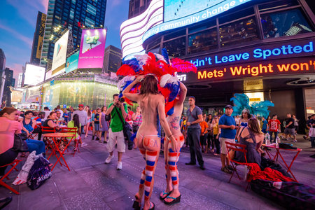 NEW YORK, UNITED STATES, JUNE 29, 2014 : People in Times Square, Manhattan, New York, USA, June 29, 2014, in New York, usaのeditorial素材