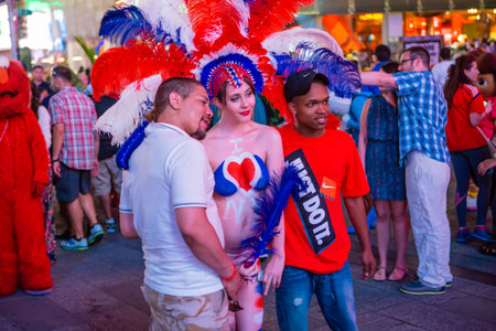 NEW YORK, UNITED STATES, JUNE 29, 2014 : People in Times Square, Manhattan, New York, USA, June 29, 2014, in New York, usaのeditorial素材