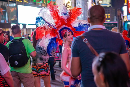 NEW YORK, UNITED STATES, JUNE 29, 2014 : People in Times Square, Manhattan, New York, USA, June 29, 2014, in New York, usaのeditorial素材