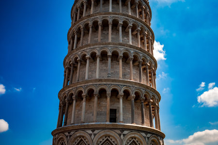 PISA, ITALY, JUNE 08, 2016 : architectural details of Leaning Tower of Pisa, june 08, 2016 in Pisa, Italyのeditorial素材