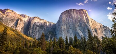 World famous rock climbing wall of El Capitan, Yosemite national park, California, usaの写真素材