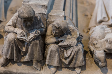 SAINT-DENIS, FRANCE  FEBRUARY 12, 2015 : interiors and details of basilica saint-denis,  necropolis of french monarchs, February, 12, 2015 in Saint-Denis, near Paris, France.のeditorial素材
