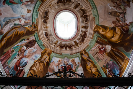 ORTA SAN GIULIO, ITALY, MAY 29, 2019 : interiors decors and frescoes of chapel in Sacro monte di Orta, , may 29, 2019, in Orta san Giulio, italyのeditorial素材